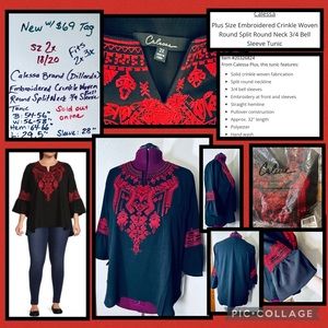 Sz 2x 18/20 fits 2x 3x ⭐️NEW w TAG
Calessa Brand Embroidered Tunic Peasant Top